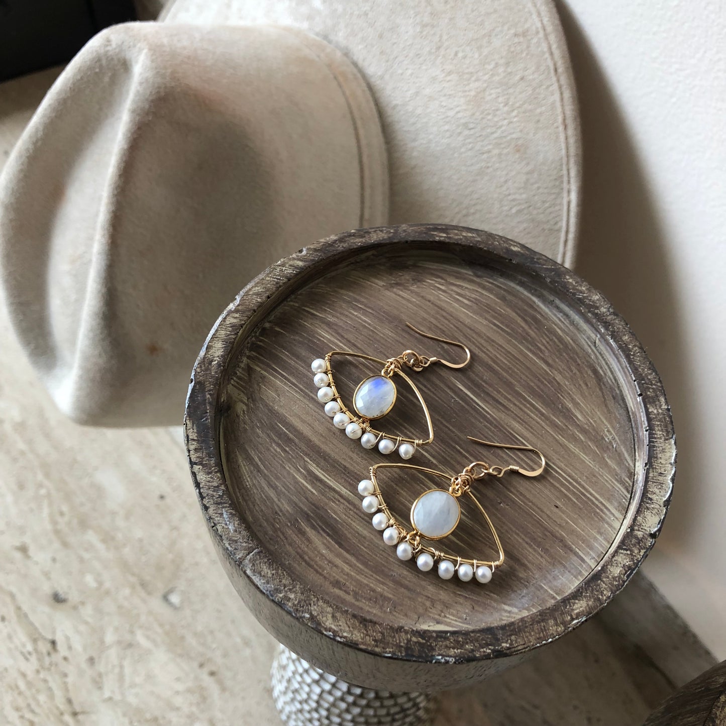 Eyez artisan moonstone and pearl earring