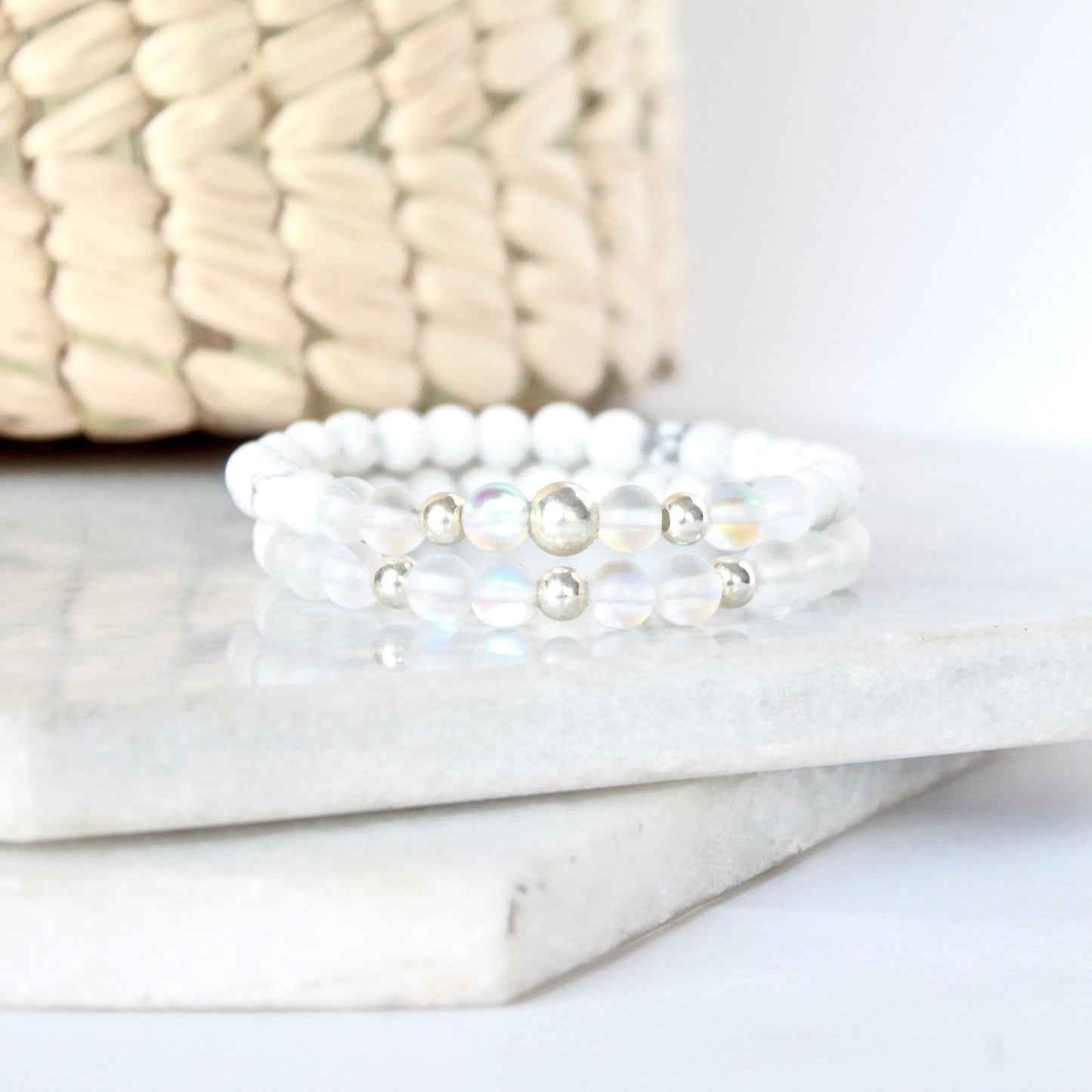 Together but Apart Simplicity Bracelet - White Howelite  & Sterling Silver Mini Version