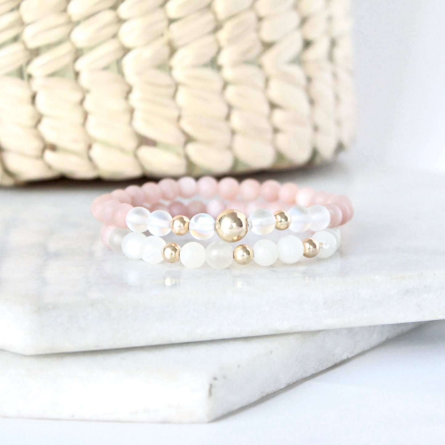 Full moon  bracelet - Pink Moonstone & Gold Filled